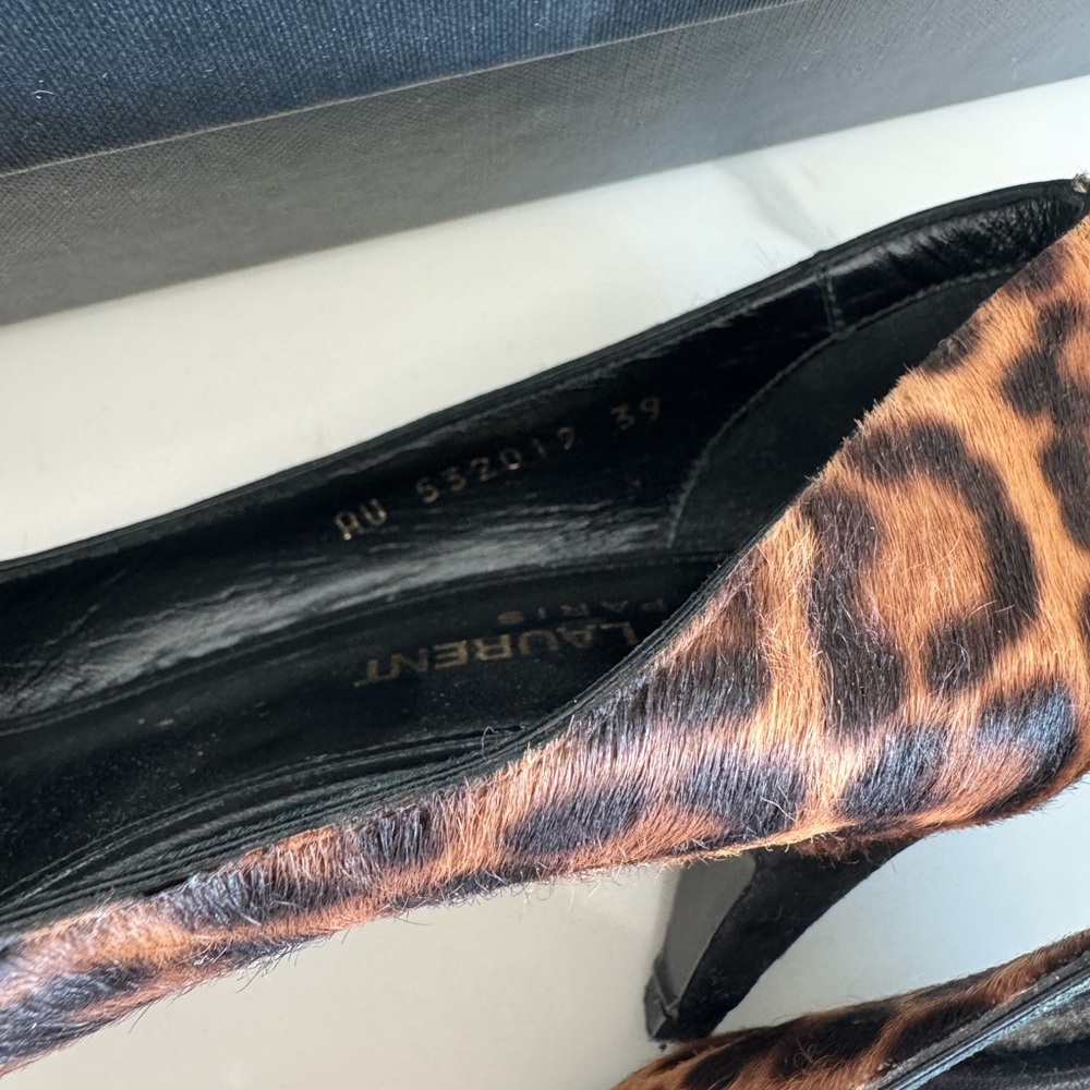 Saint Laurent Brown and Black Leopard Print Heels - Picture 14 of 14